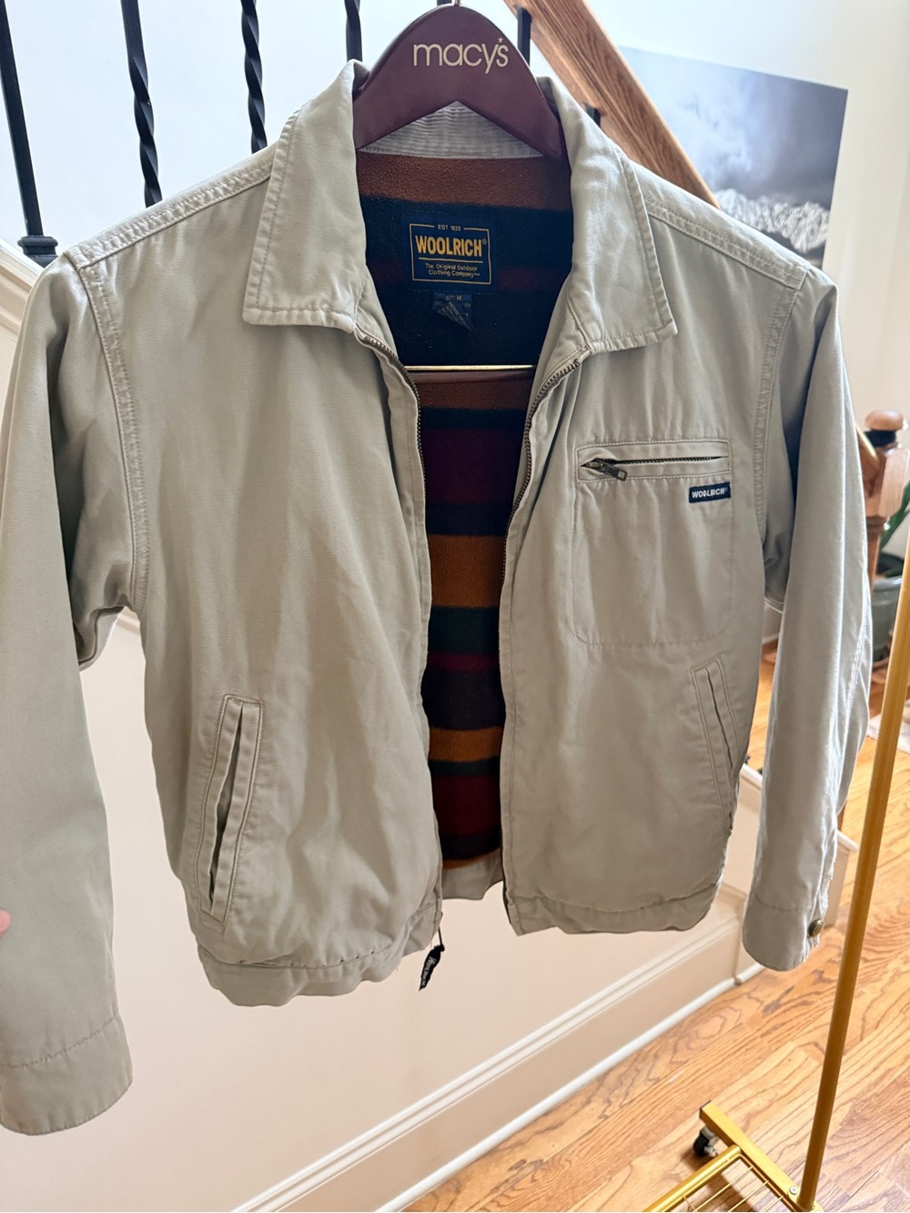 Woolrich Men's Light Tan Zip-Front Casual Jacket